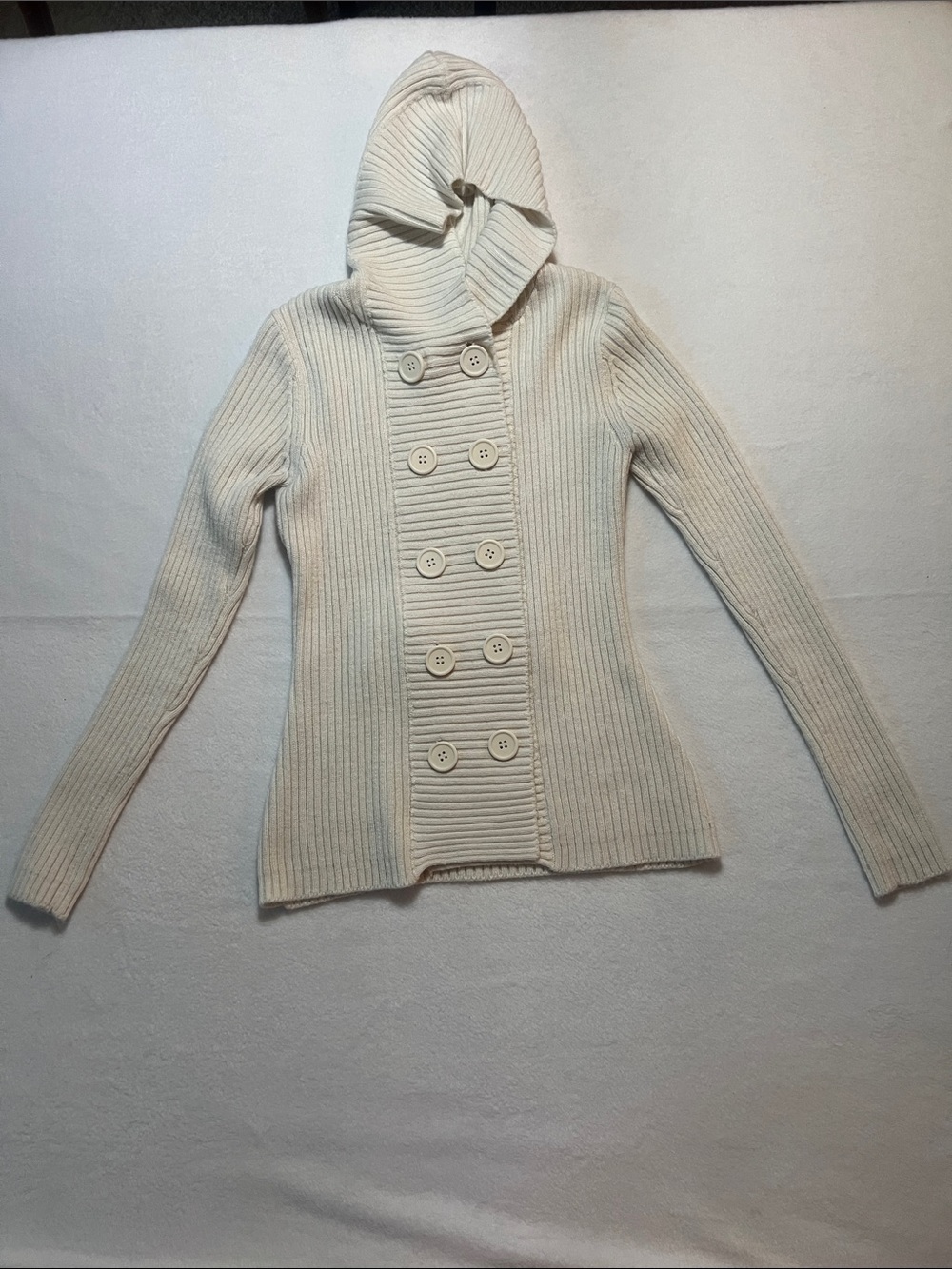 Massimo Cream Hooded Double-Breasted Ribbed Cardigan